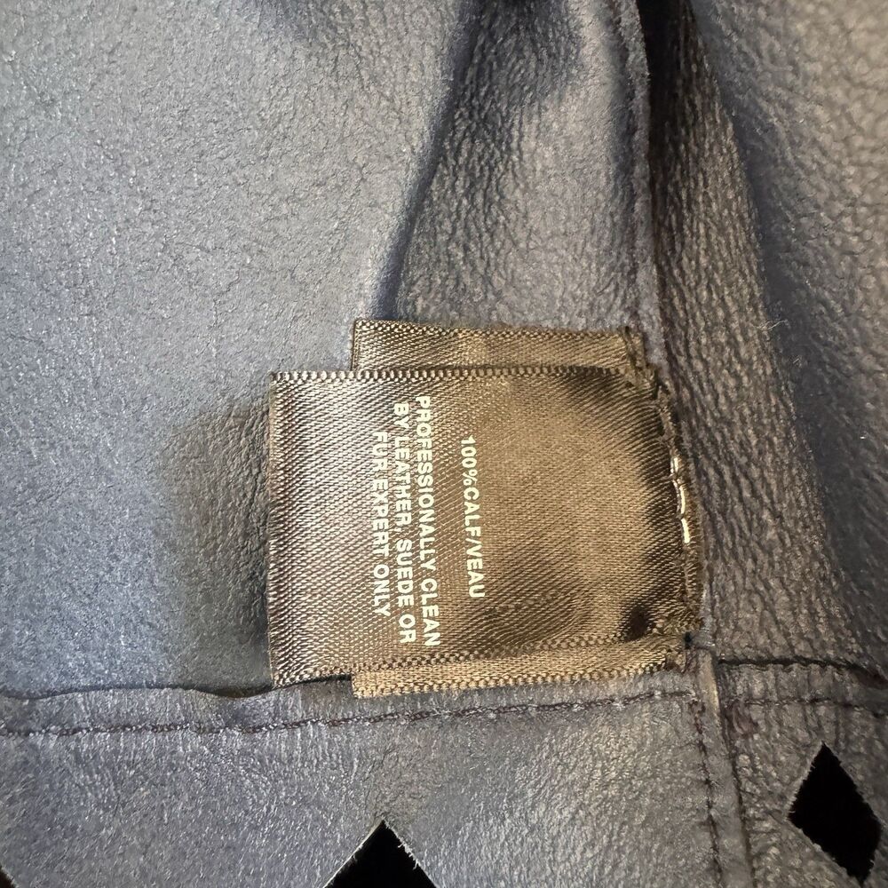NWT Lafayette 148 New York Jacket $2,998 M Calf Hair Leather Navy Blue Cutout - Picture 12 of 13